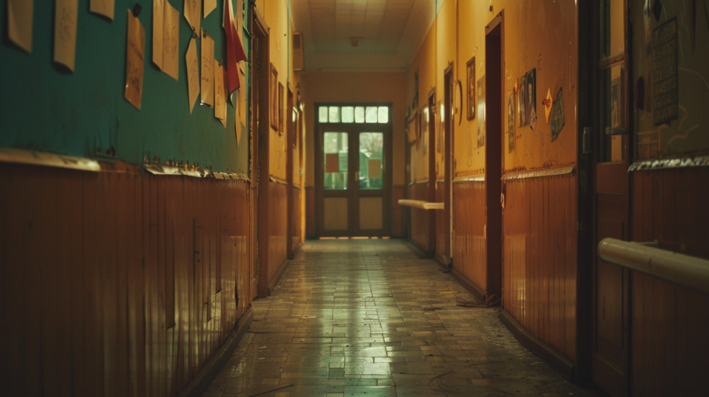 夕方の学校の廊下